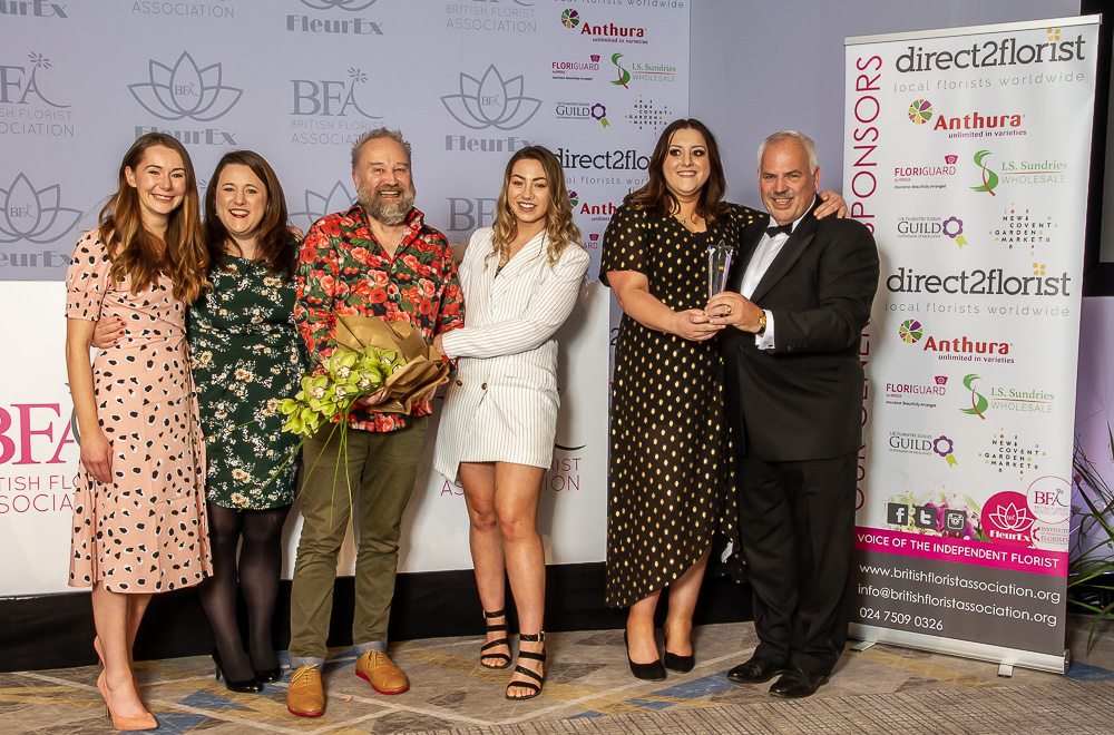 Sian Wild, Mark Entwistle, The flower lounge, Didsbury, winners of BFA industry awards , FleurEx 